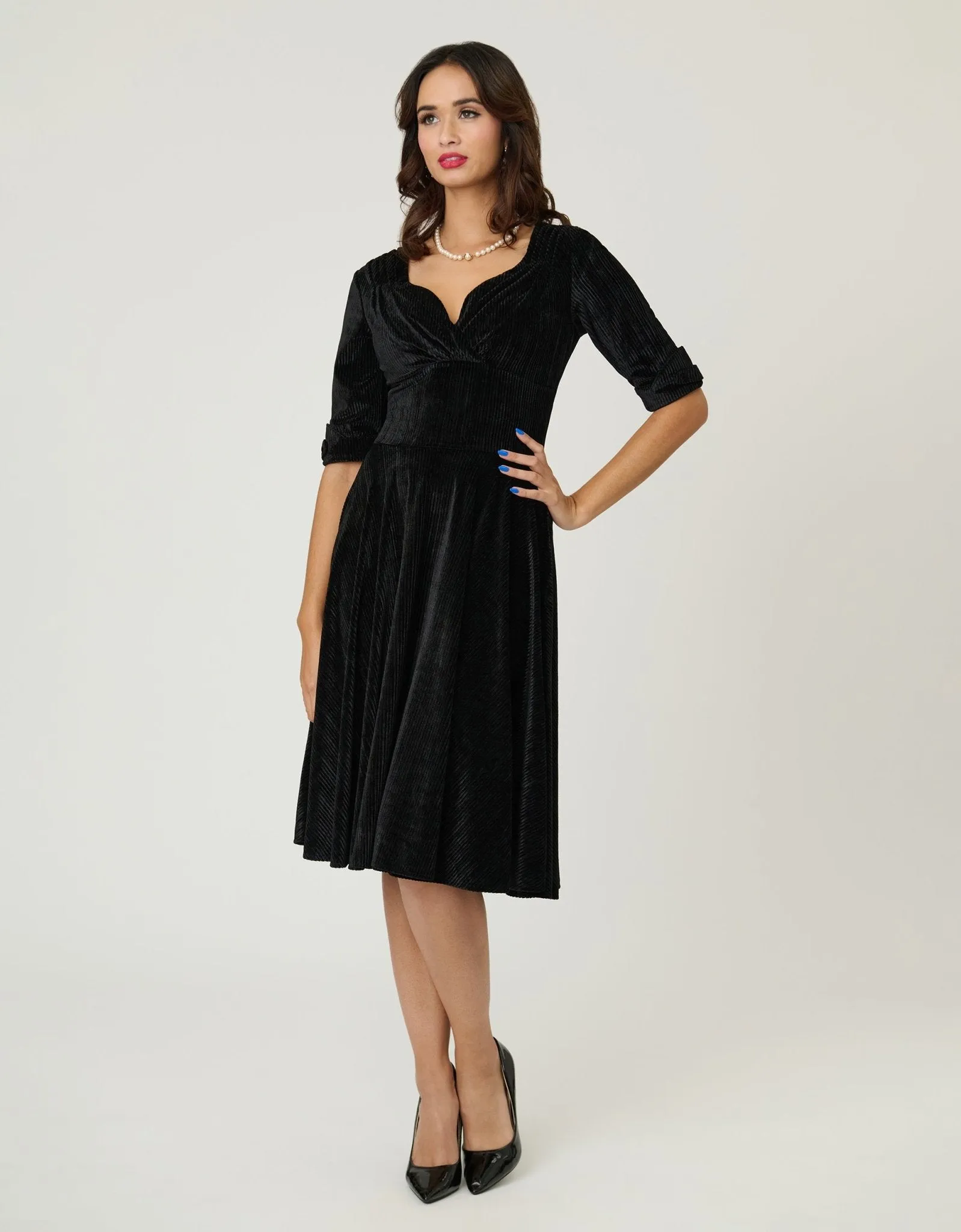 Unique Vintage Black Textured Velvet Delores Swing Dress sold by Unique Vintage product image thumbnail 4