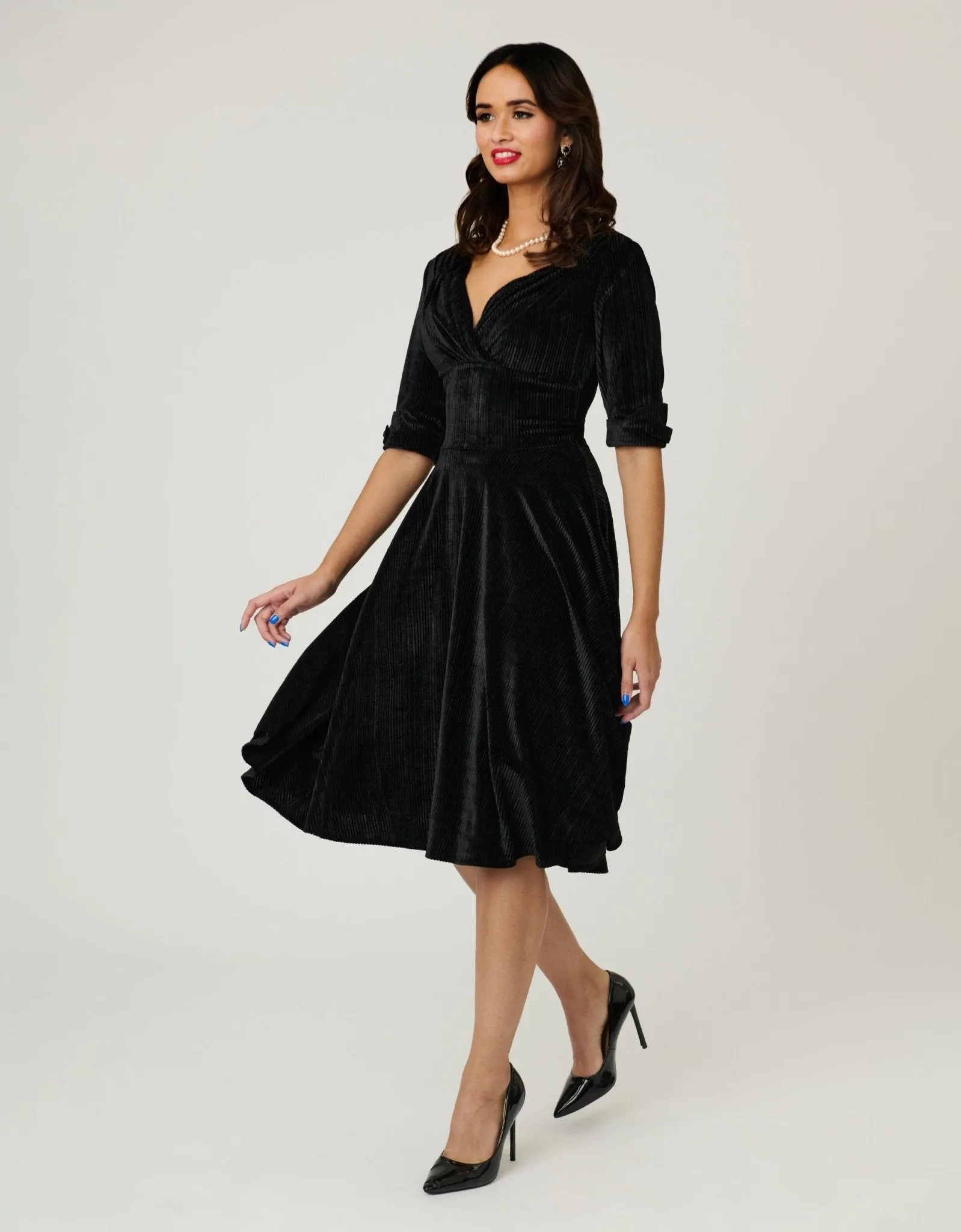 Unique Vintage Black Textured Velvet Delores Swing Dress sold by Unique Vintage product image thumbnail 3