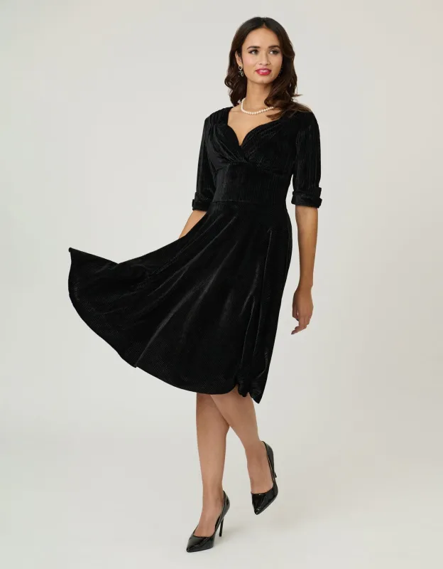 Unique Vintage Black Textured Velvet Delores Swing Dress sold by Unique Vintage