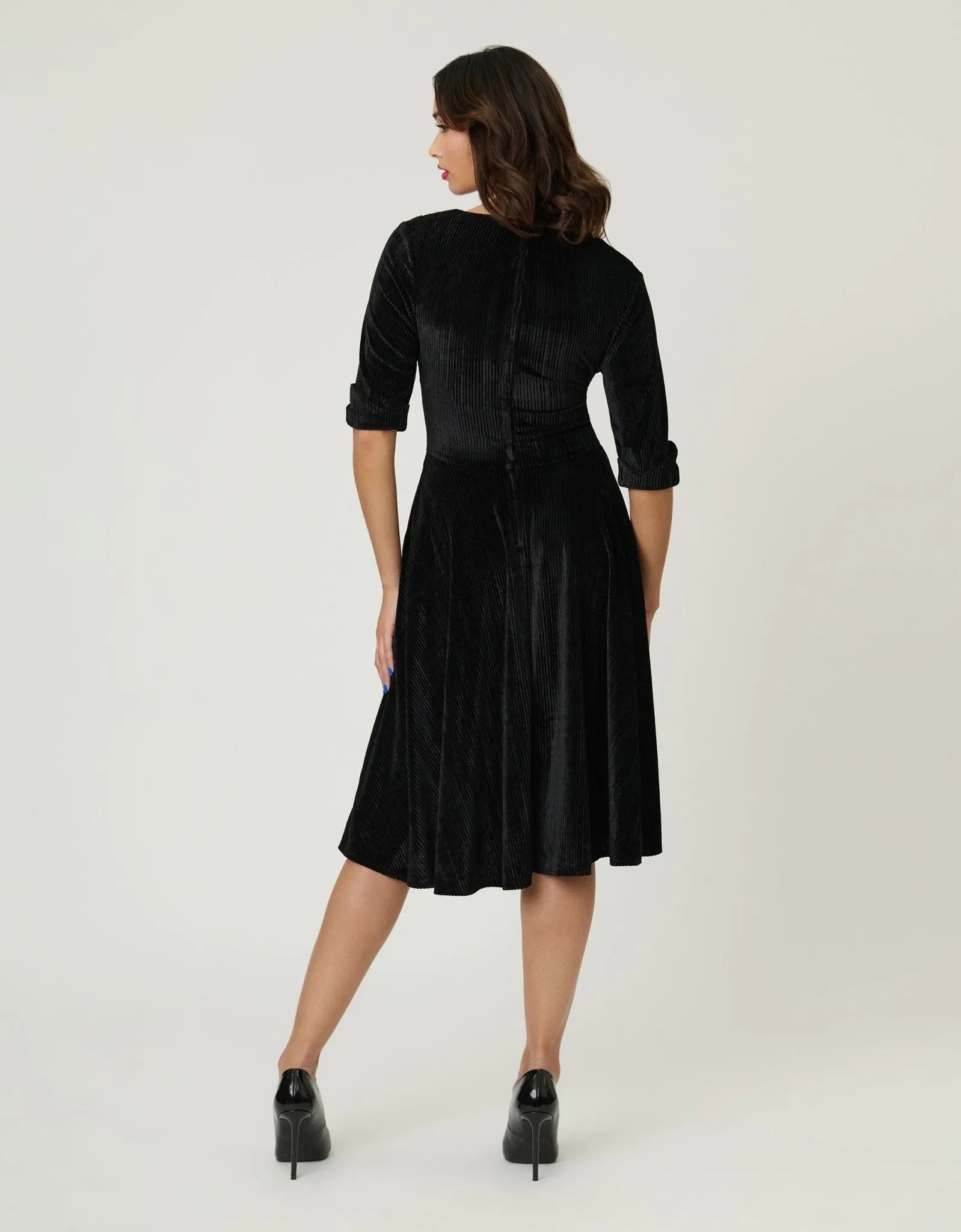 Unique Vintage Black Textured Velvet Delores Swing Dress sold by Unique Vintage product image thumbnail 2