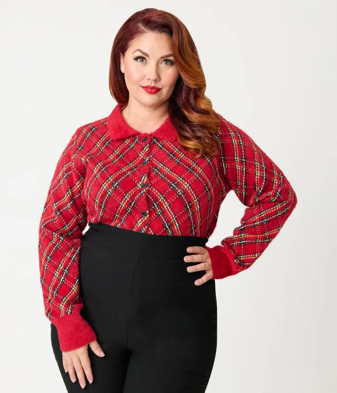 Unique Vintage Plus Size Red Plaid Long Sleeve Cardigan sold by Unique Vintage