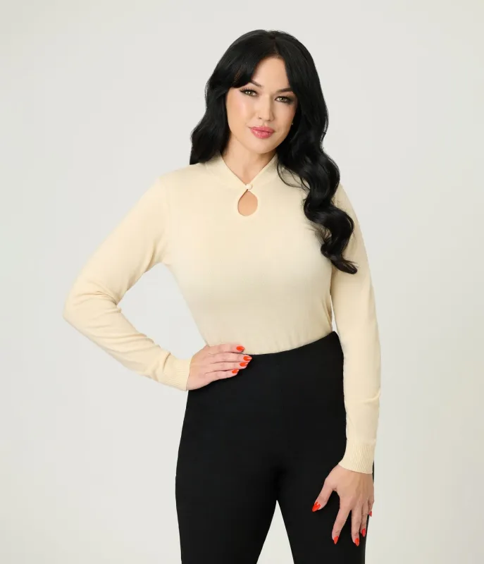 Royal Monk Beige Keyhole Sweater sold by Unique Vintage