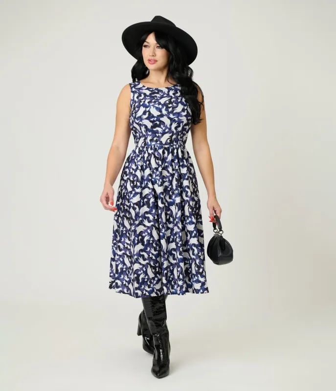 Retrolicious Black Ghost Print Cotton Midi Dress sold by Unique Vintage