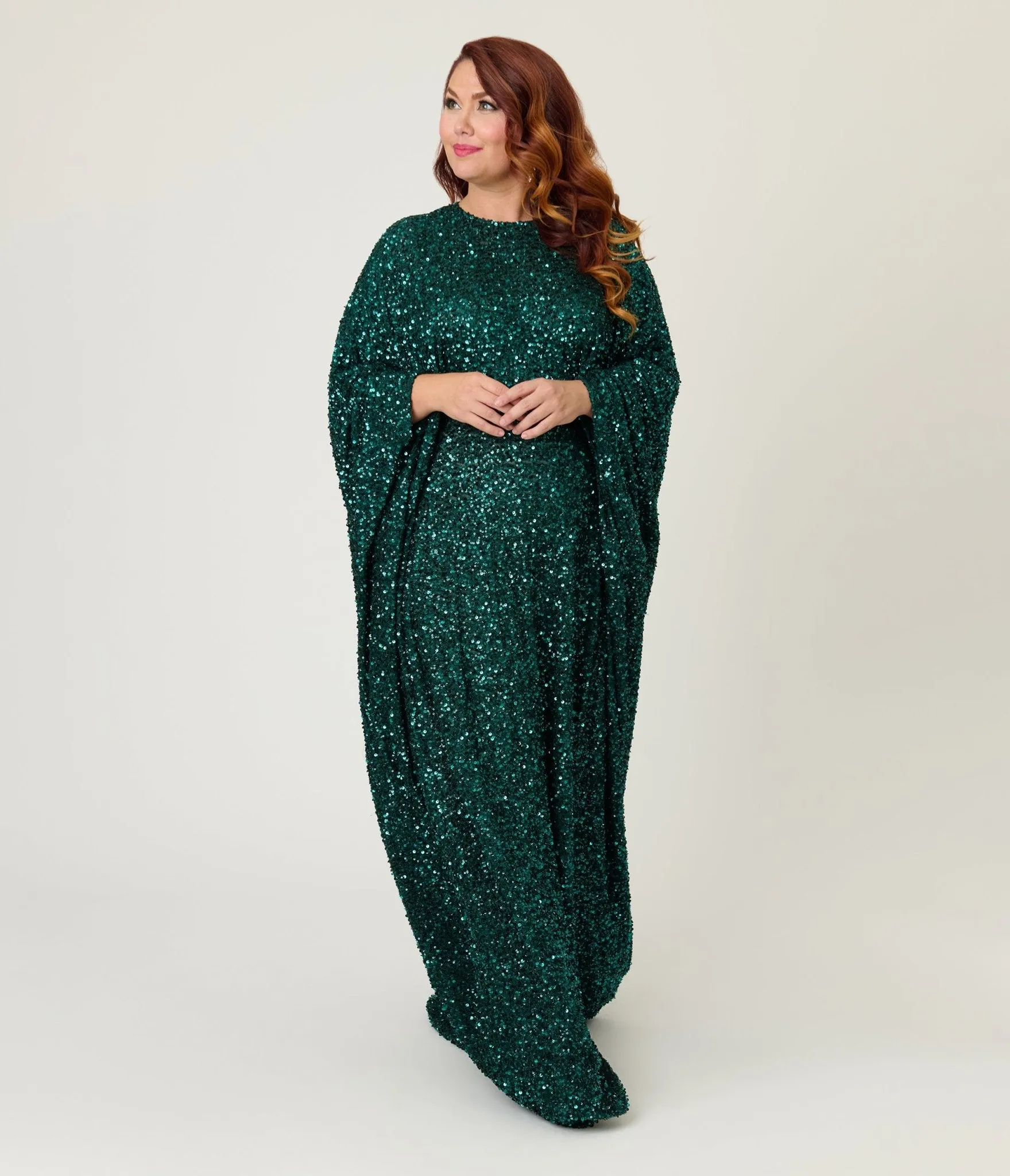 Smak Parlour Teal Sequin Batwing Caftan sold by Unique Vintage product image thumbnail 3