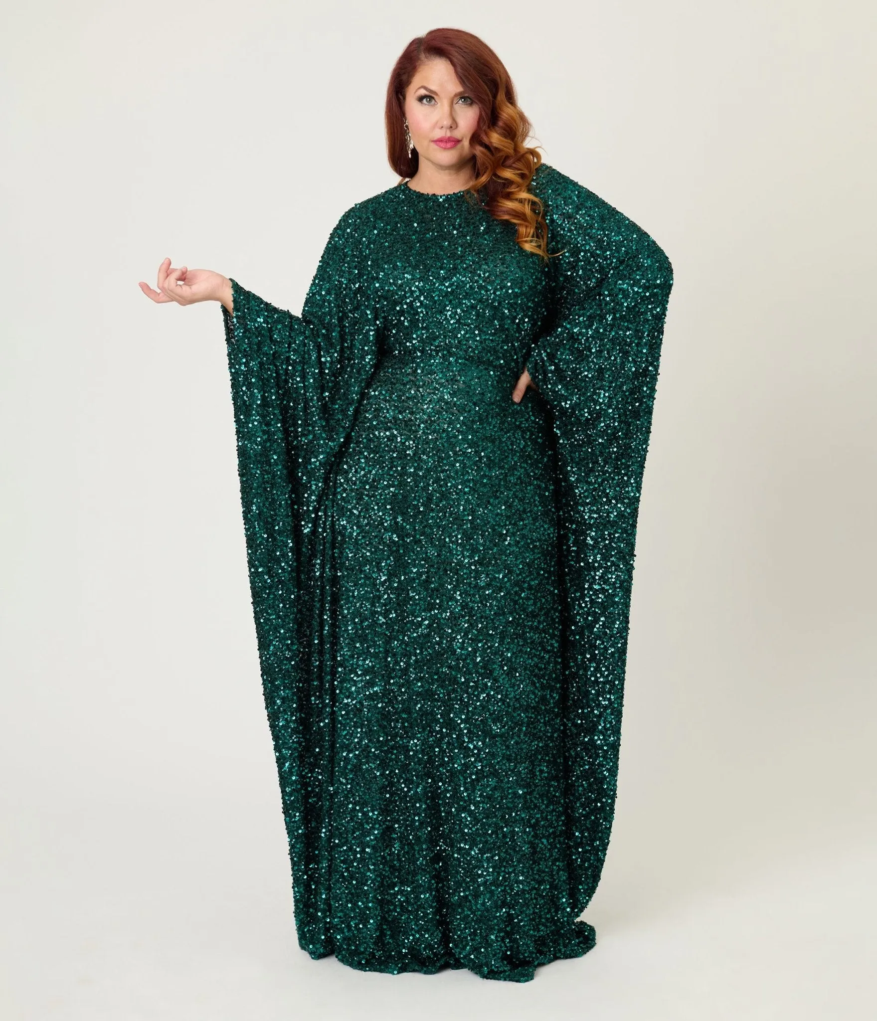 Smak Parlour Teal Sequin Batwing Caftan sold by Unique Vintage product image thumbnail 4