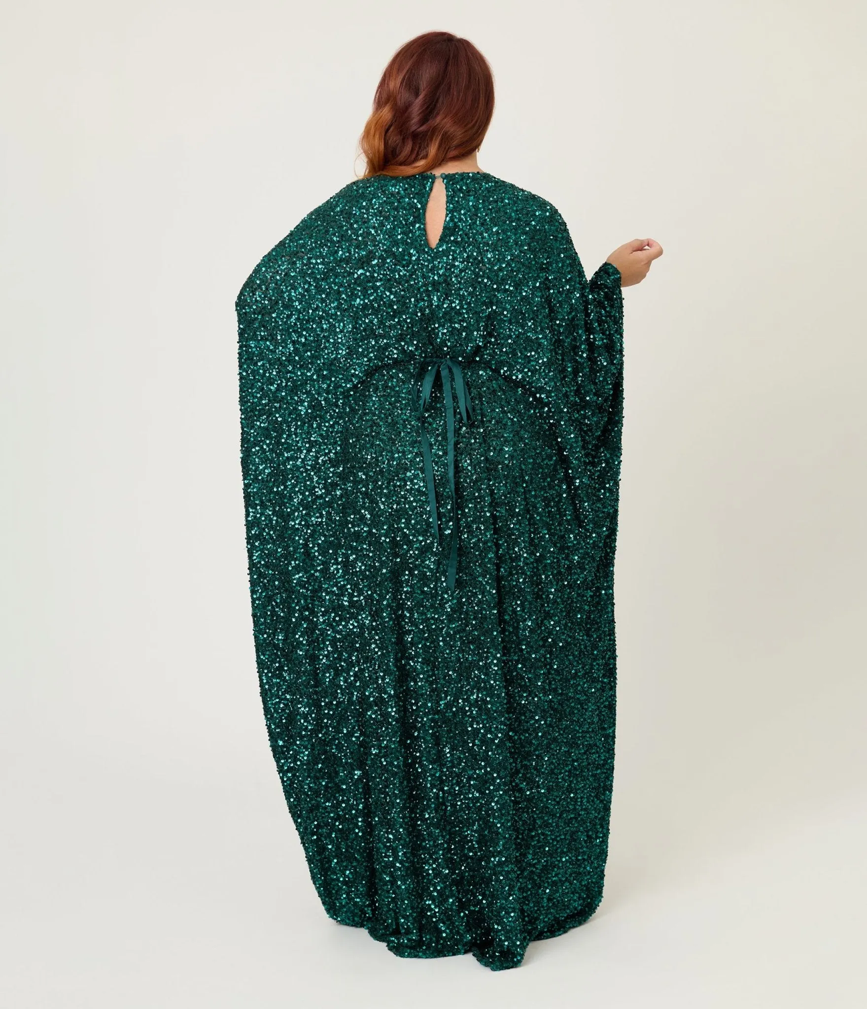 Smak Parlour Teal Sequin Batwing Caftan sold by Unique Vintage product image thumbnail 2