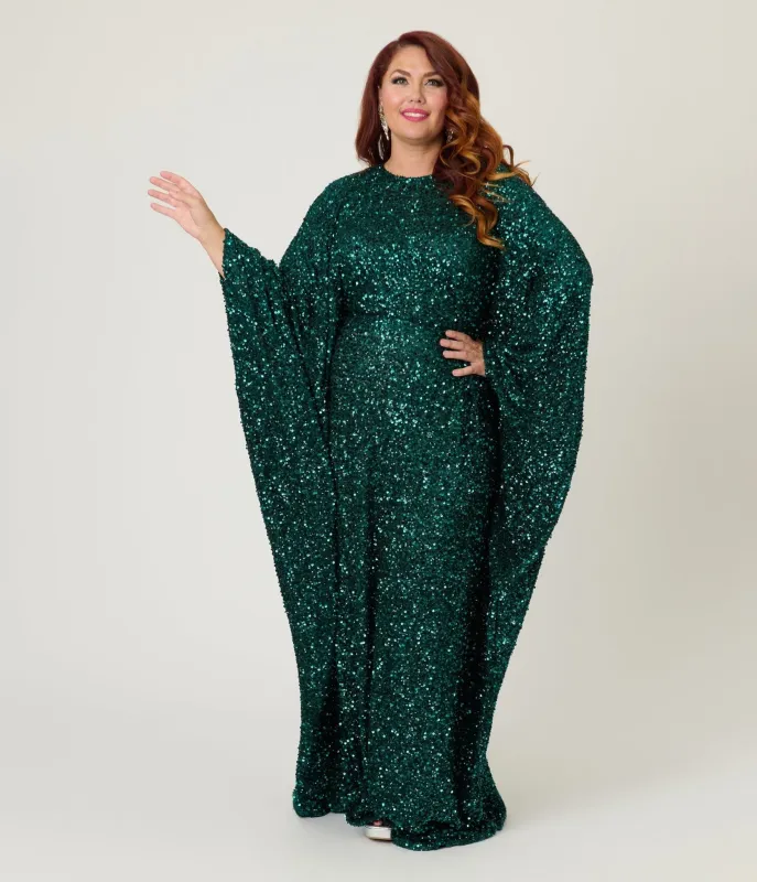 Smak Parlour Teal Sequin Batwing Caftan sold by Unique Vintage