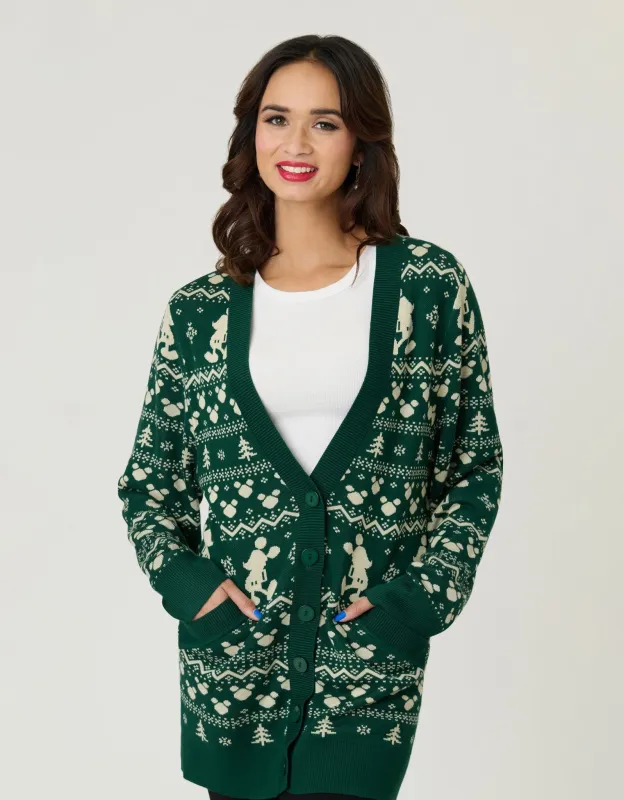 Disney Holiday Collection by Unique Vintage Green Winter Mickey Fair Isle Cardigan sold by Unique Vintage