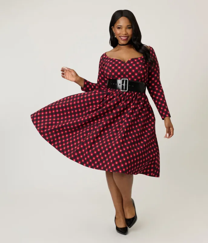 Disney Holiday Collection by Unique Vintage Plus Size Red Mickey Plaid Swing Dress sold by Unique Vintage