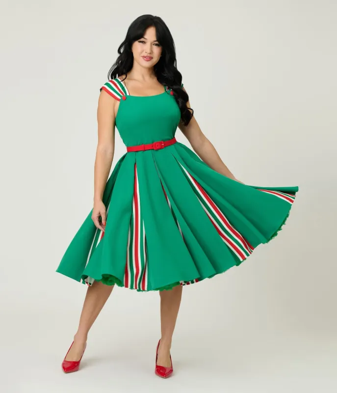 Unique Vintage Green & Candy Cane Stripe Swing Dress sold by Unique Vintage