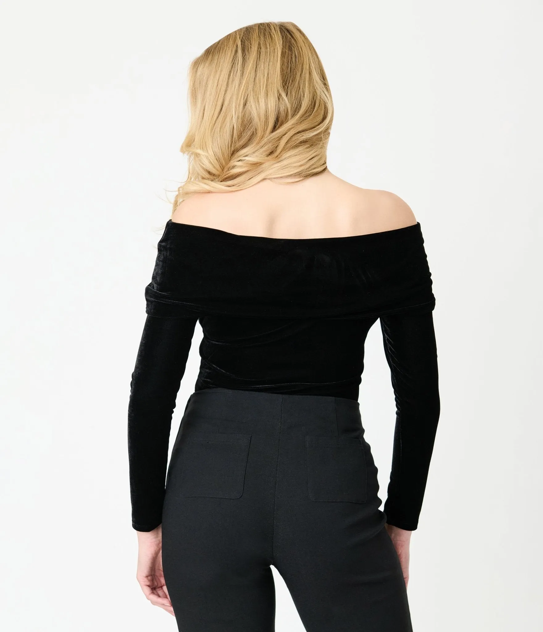 Unique Vintage Black Velvet Folded Shoulder Knit Top sold by Unique Vintage product image thumbnail 2