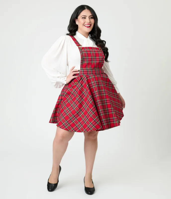 Unique Vintage Plus Size Red Plaid Brionne Pinafore Skirt sold by Unique Vintage