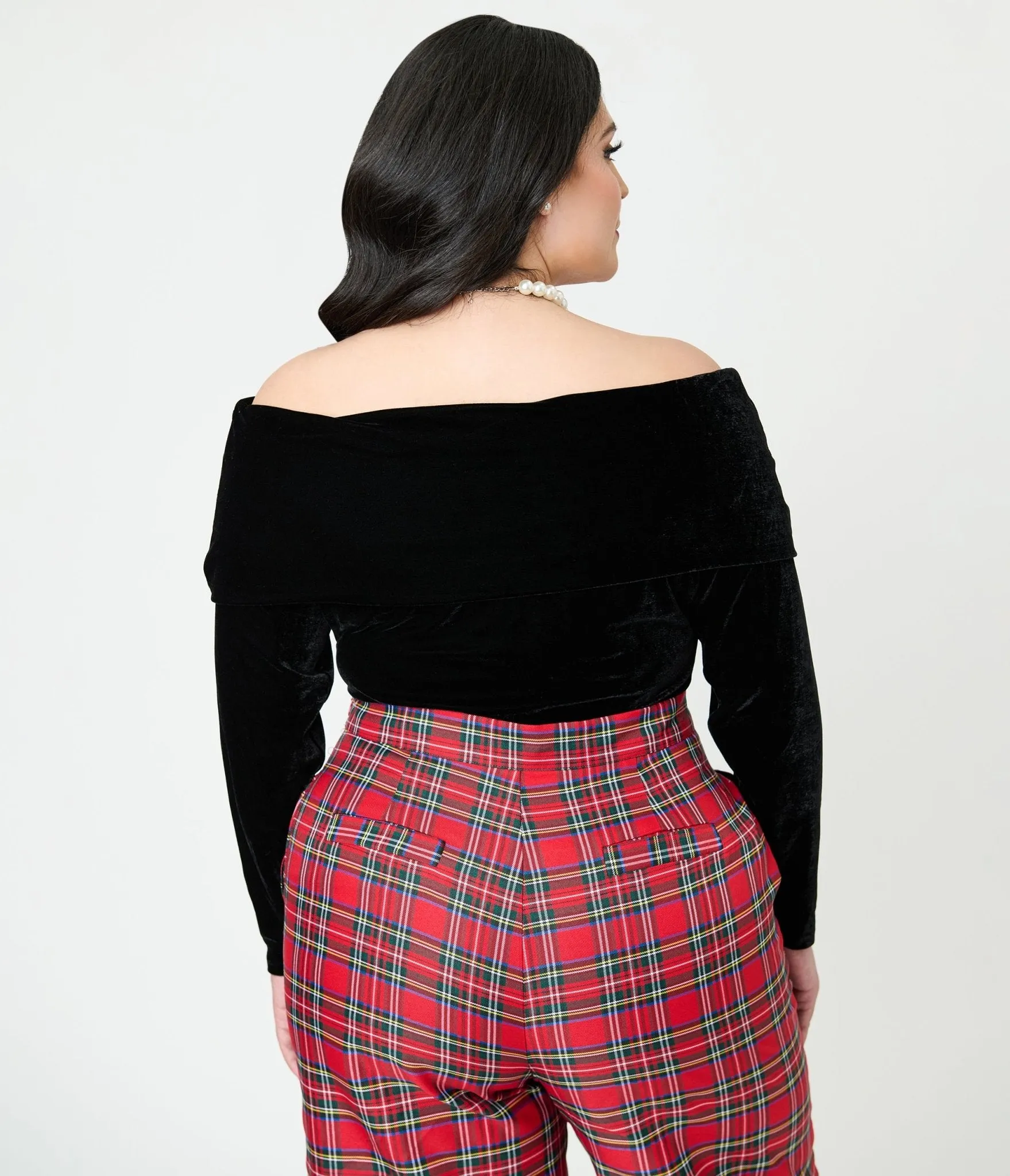 Unique Vintage Plus Size Black Velvet Folded Shoulder Knit Top sold by Unique Vintage product image thumbnail 2