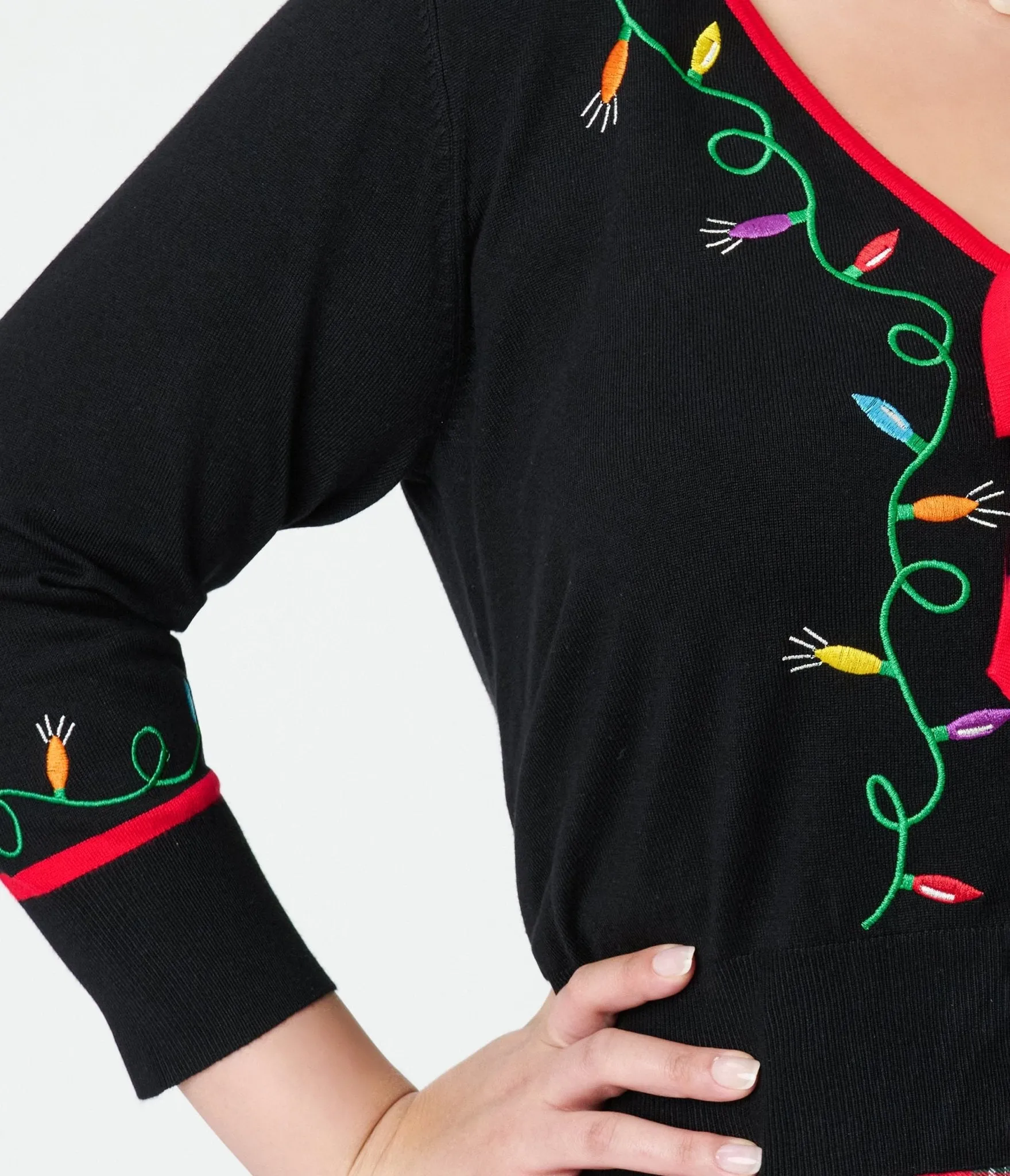 Unique Vintage Plus Size Black Holiday Lights Crop Cardigan sold by Unique Vintage product image thumbnail 5