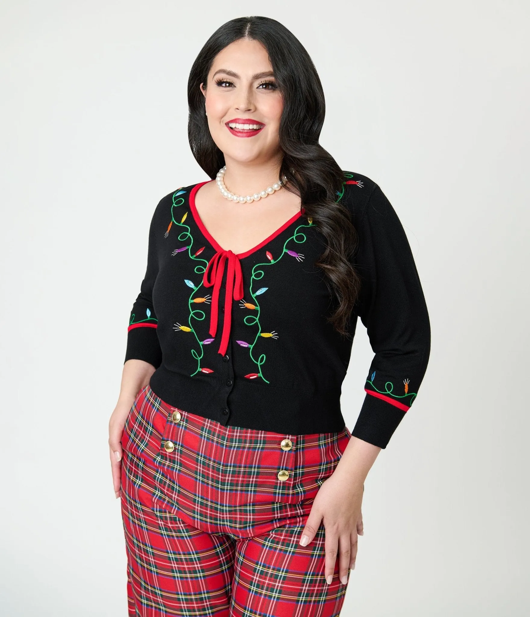 Unique Vintage Plus Size Black Holiday Lights Crop Cardigan sold by Unique Vintage product image thumbnail 3