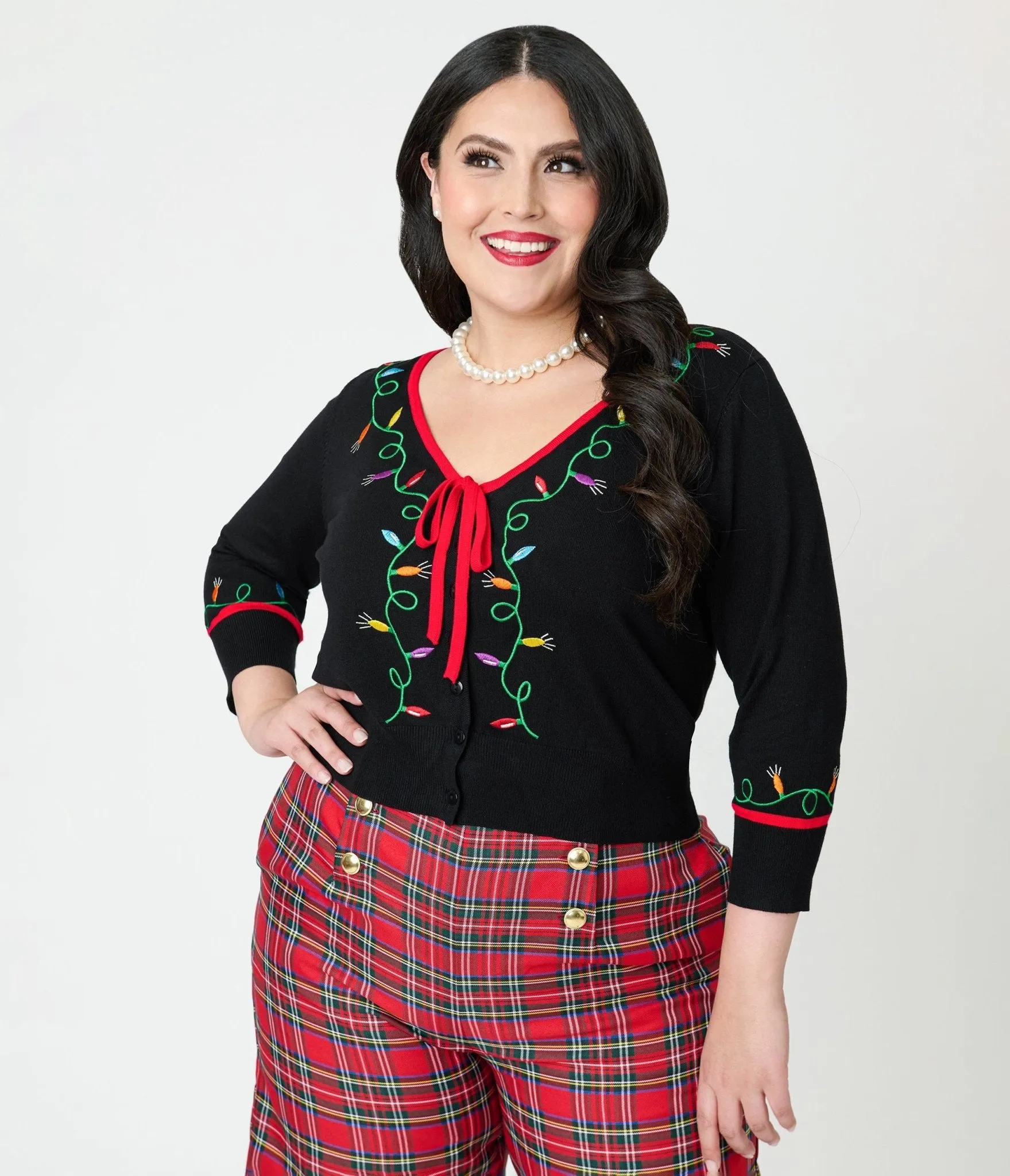 Unique Vintage Plus Size Black Holiday Lights Crop Cardigan sold by Unique Vintage