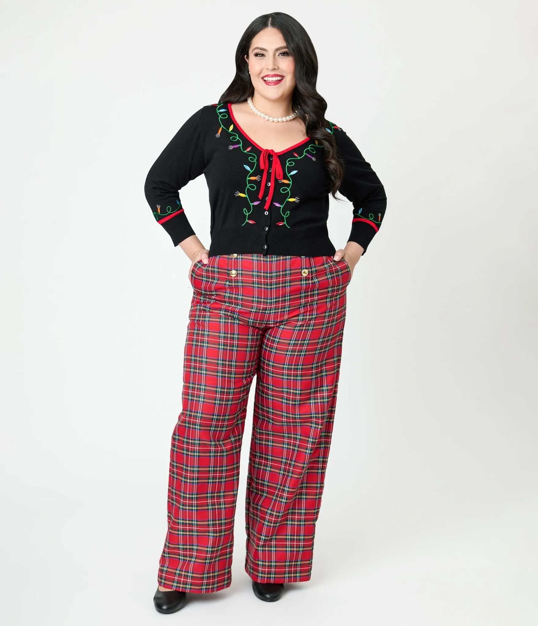Unique Vintage Plus Size Black Holiday Lights Crop Cardigan sold by Unique Vintage product image thumbnail 4