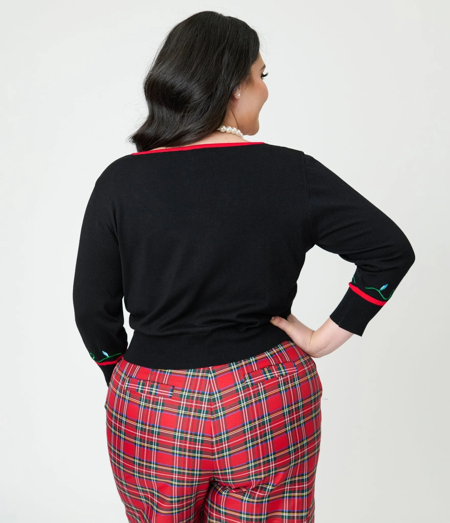 Unique Vintage Plus Size Black Holiday Lights Crop Cardigan sold by Unique Vintage product image thumbnail 2