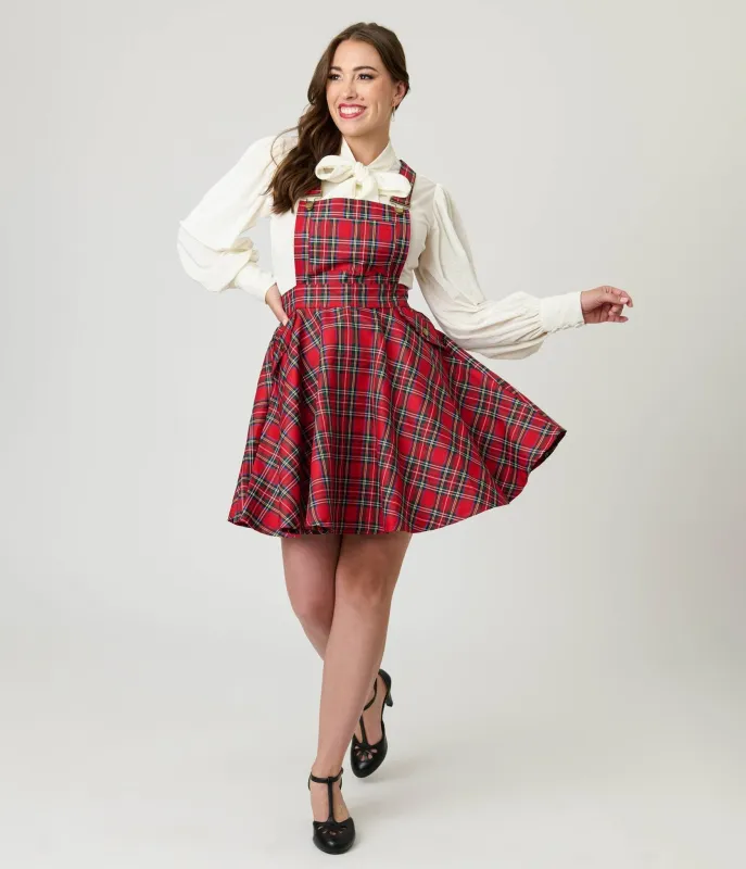 Unique Vintage Red Plaid Brionne Pinafore Skirt sold by Unique Vintage