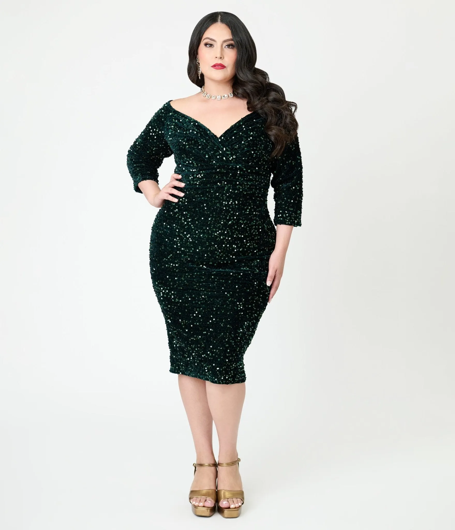 Unique Vintage Plus Size Green Sequin Shailene Pencil Dress sold by Unique Vintage product image thumbnail 3