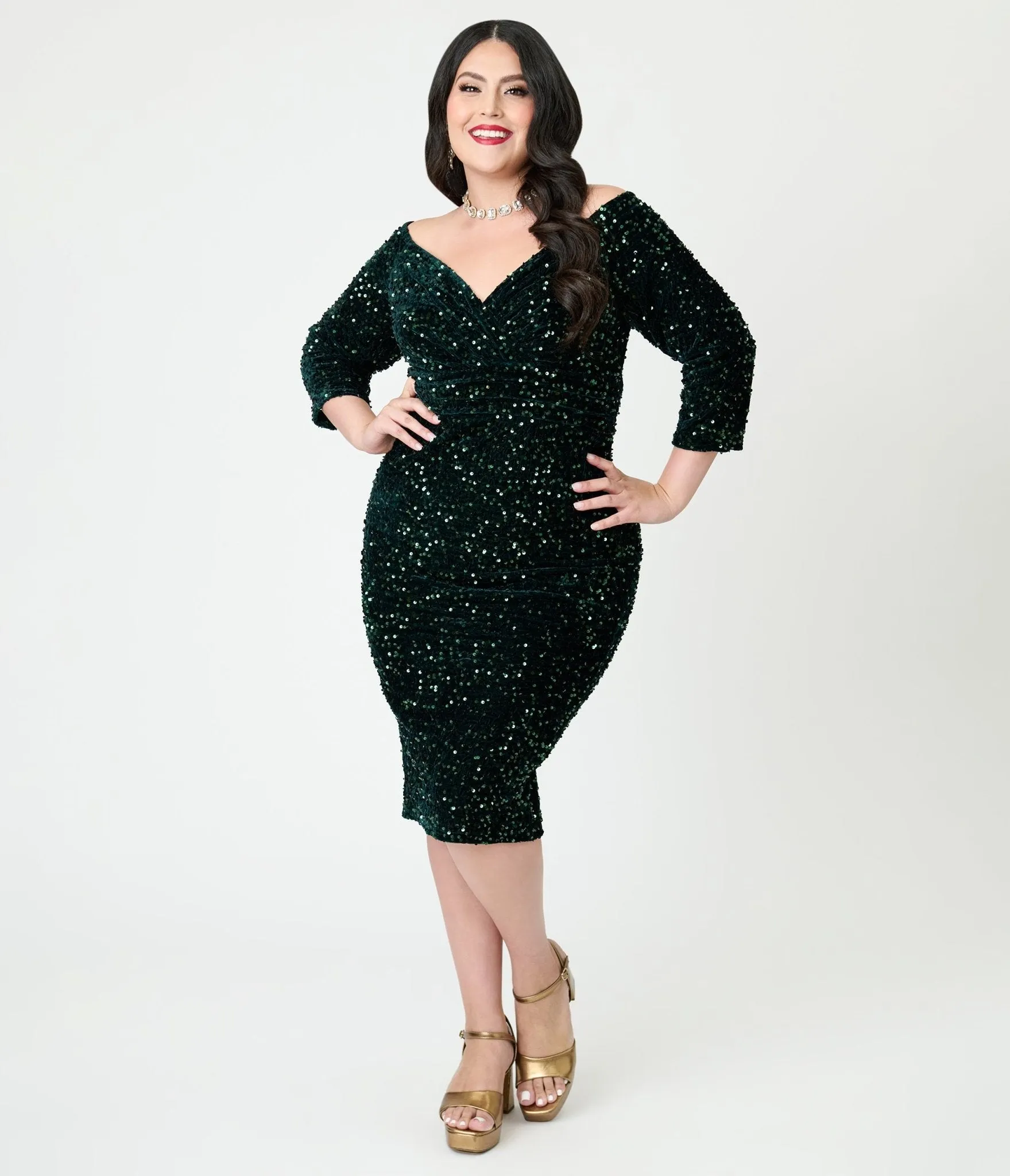 Unique Vintage Plus Size Green Sequin Shailene Pencil Dress sold by Unique Vintage