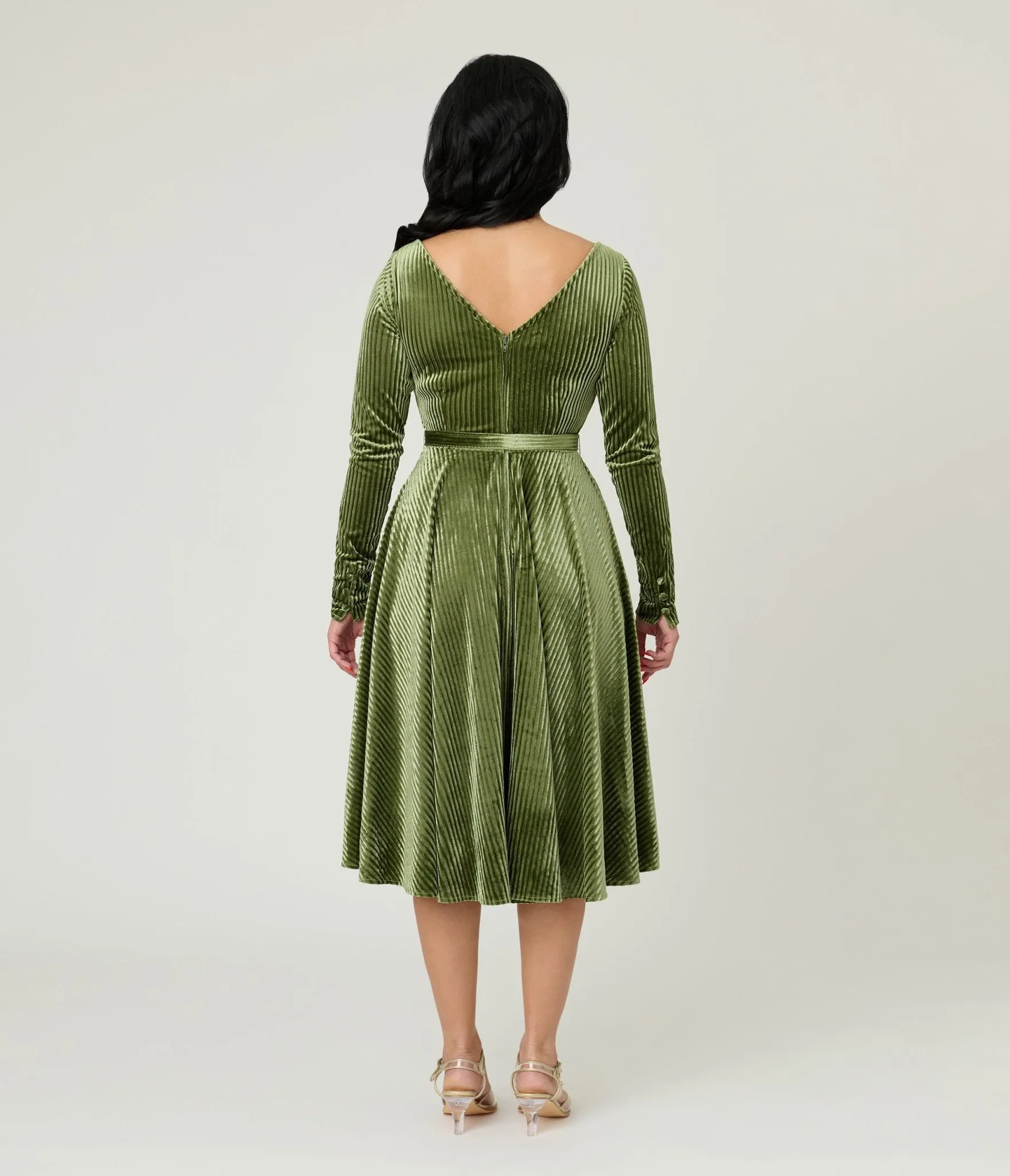 Unique Vintage Olive Green Long Sleeve Devon Swing Dress sold by Unique Vintage product image thumbnail 2