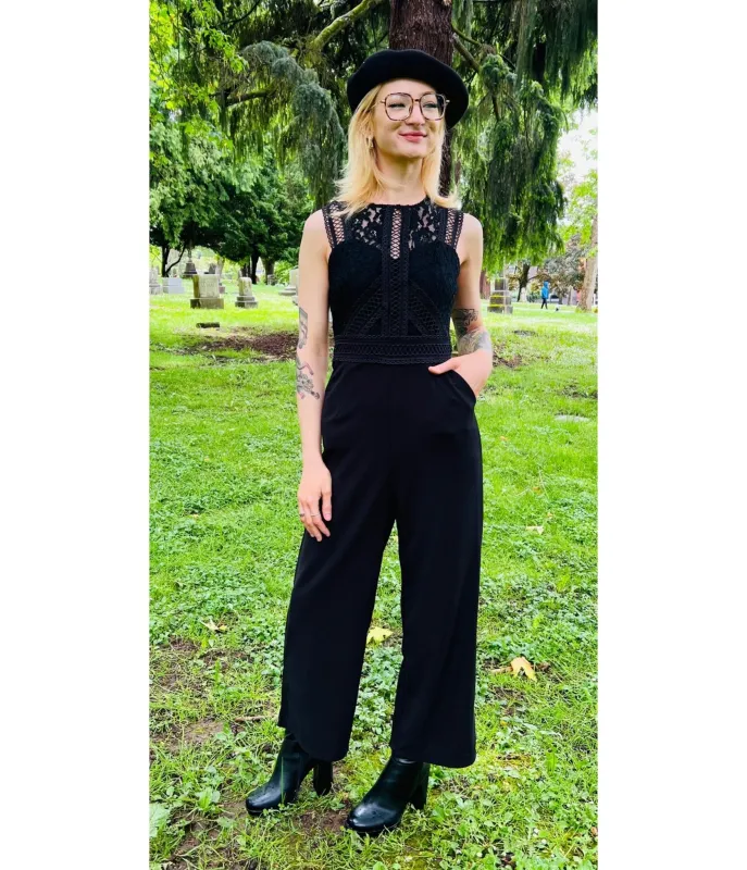 Witchwood Bags Black Branwen Romantic Goth Jumpsuit sold by Unique Vintage