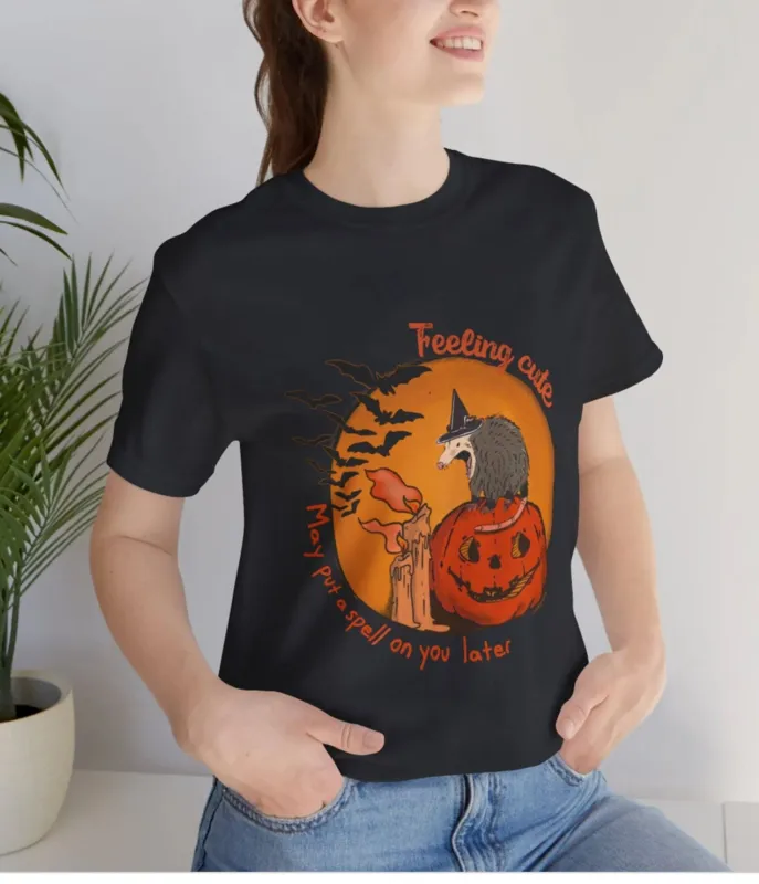 Feeling Cute May Put A Spell On You Opossum Unisex Graphic Tee sold by Unique Vintage