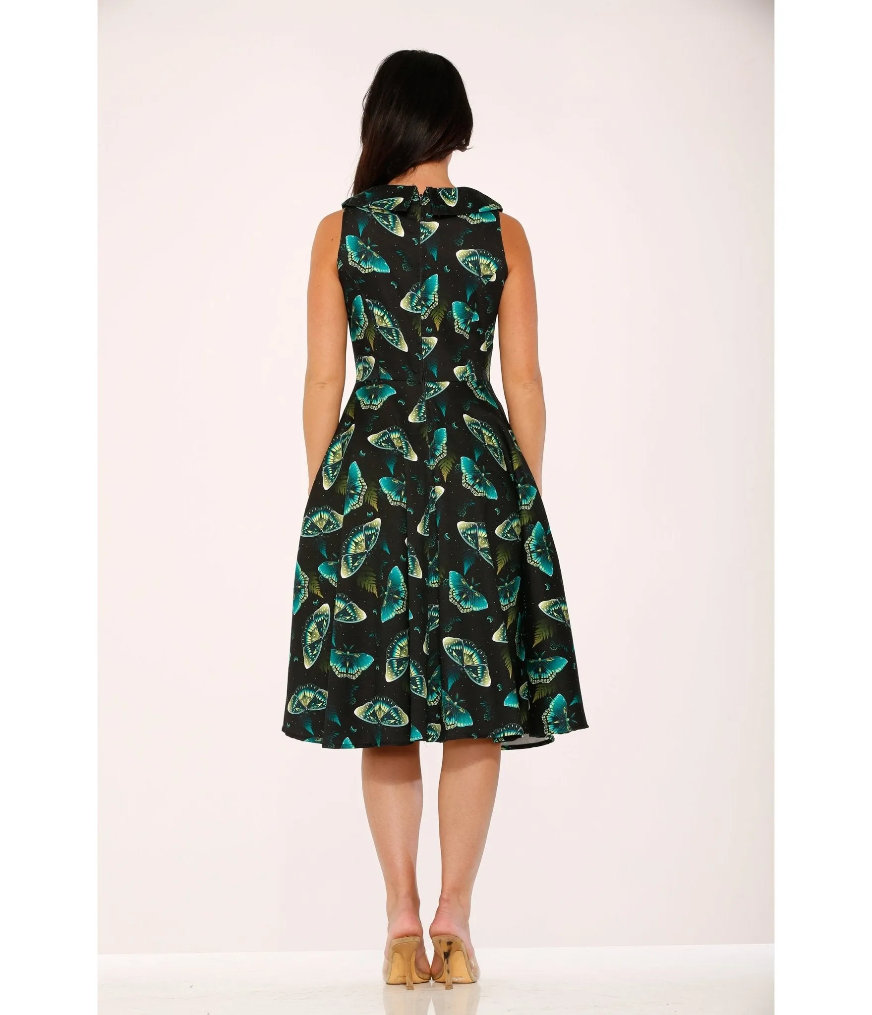 Orchid Bloom Black & Blue Butterfly Cotton Swing Dress sold by Unique Vintage product image thumbnail 2