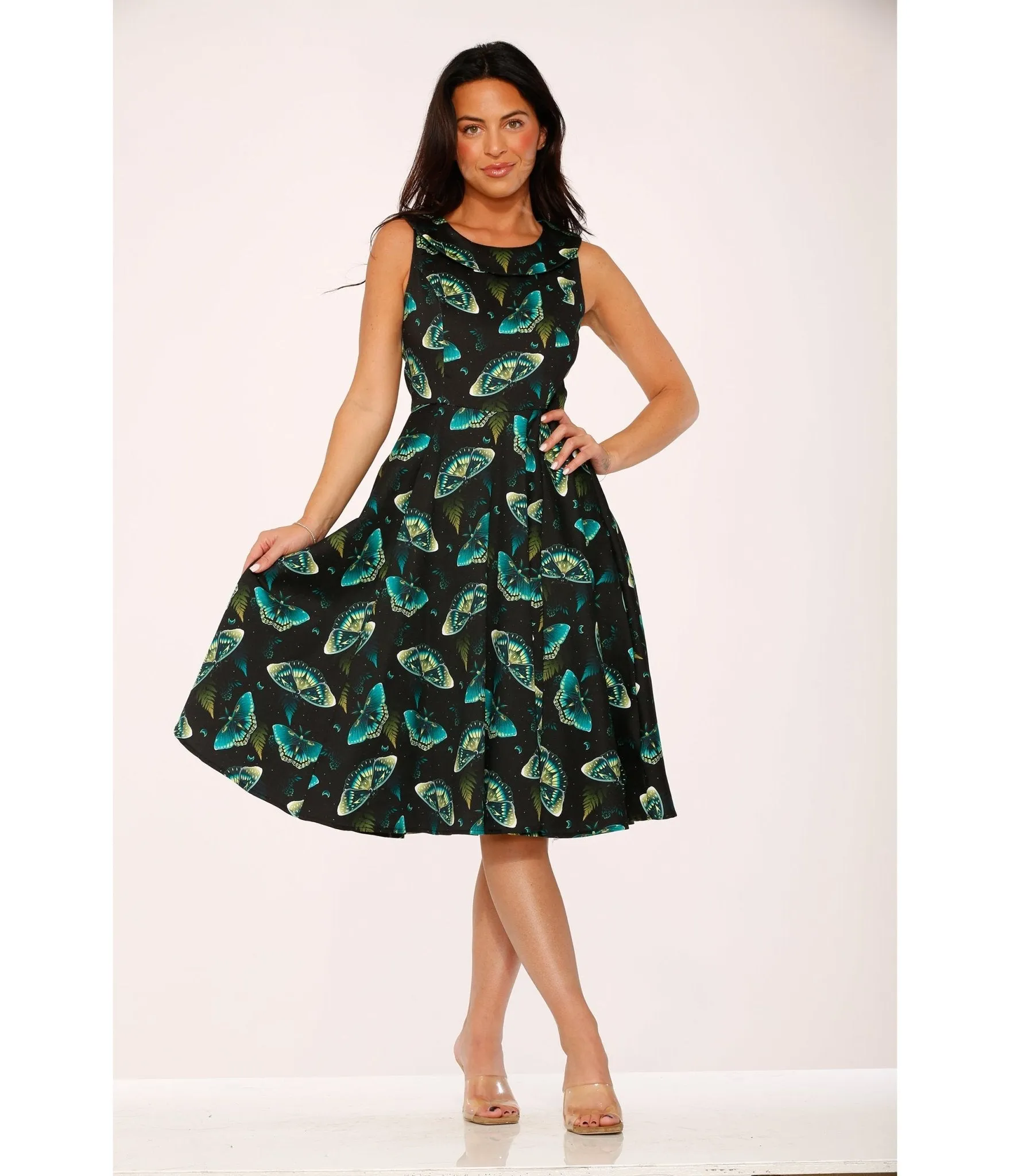 Orchid Bloom Black & Blue Butterfly Cotton Swing Dress sold by Unique Vintage product image thumbnail 4