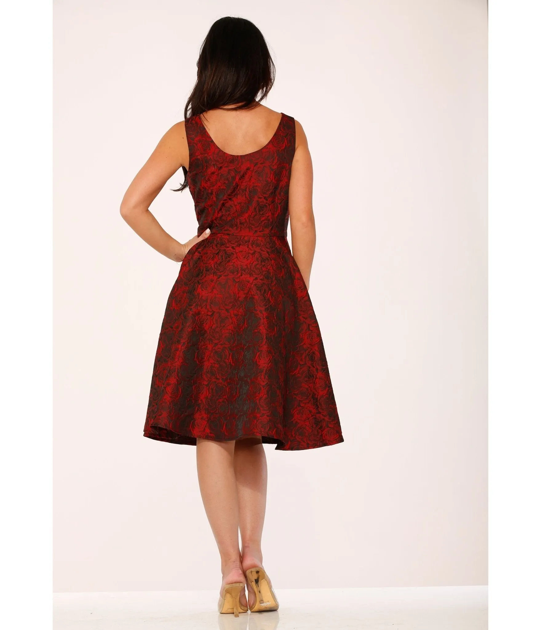 Orchid Bloom Red Rose Jacquard Swing Dress sold by Unique Vintage product image thumbnail 2