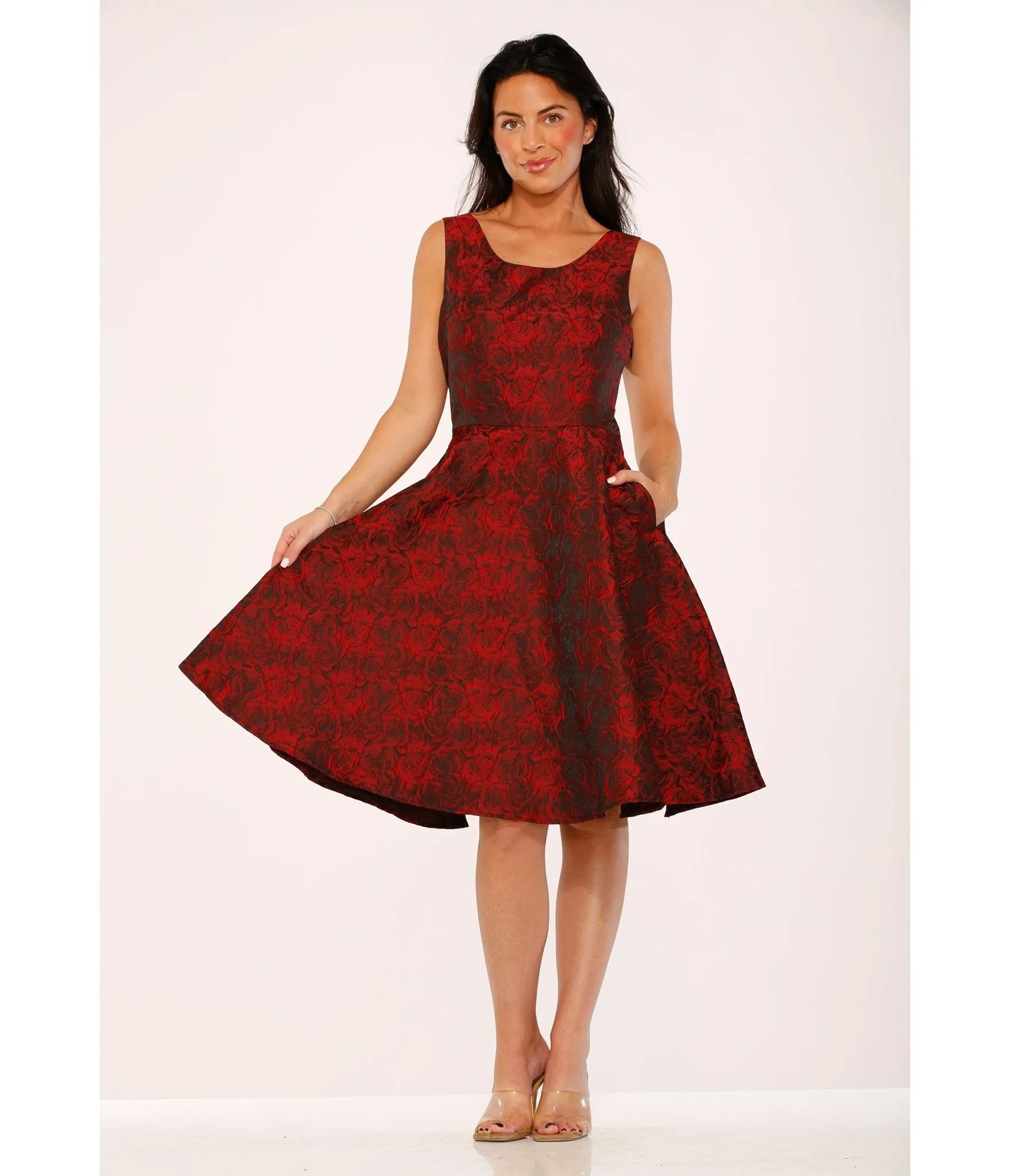 Orchid Bloom Red Rose Jacquard Swing Dress sold by Unique Vintage product image thumbnail 4
