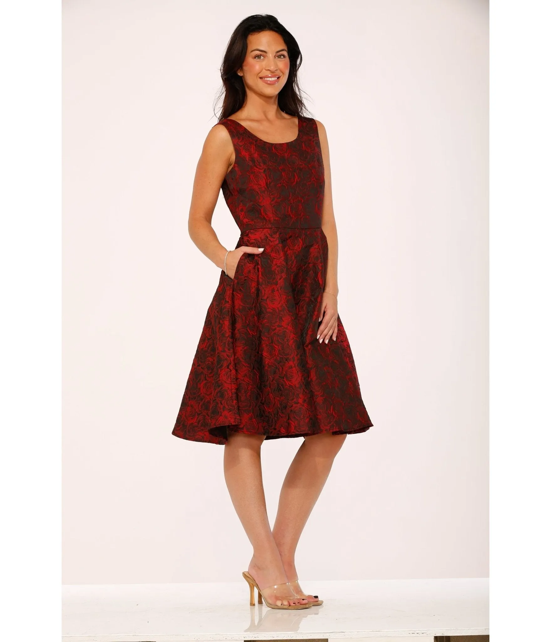 Orchid Bloom Red Rose Jacquard Swing Dress sold by Unique Vintage product image thumbnail 3