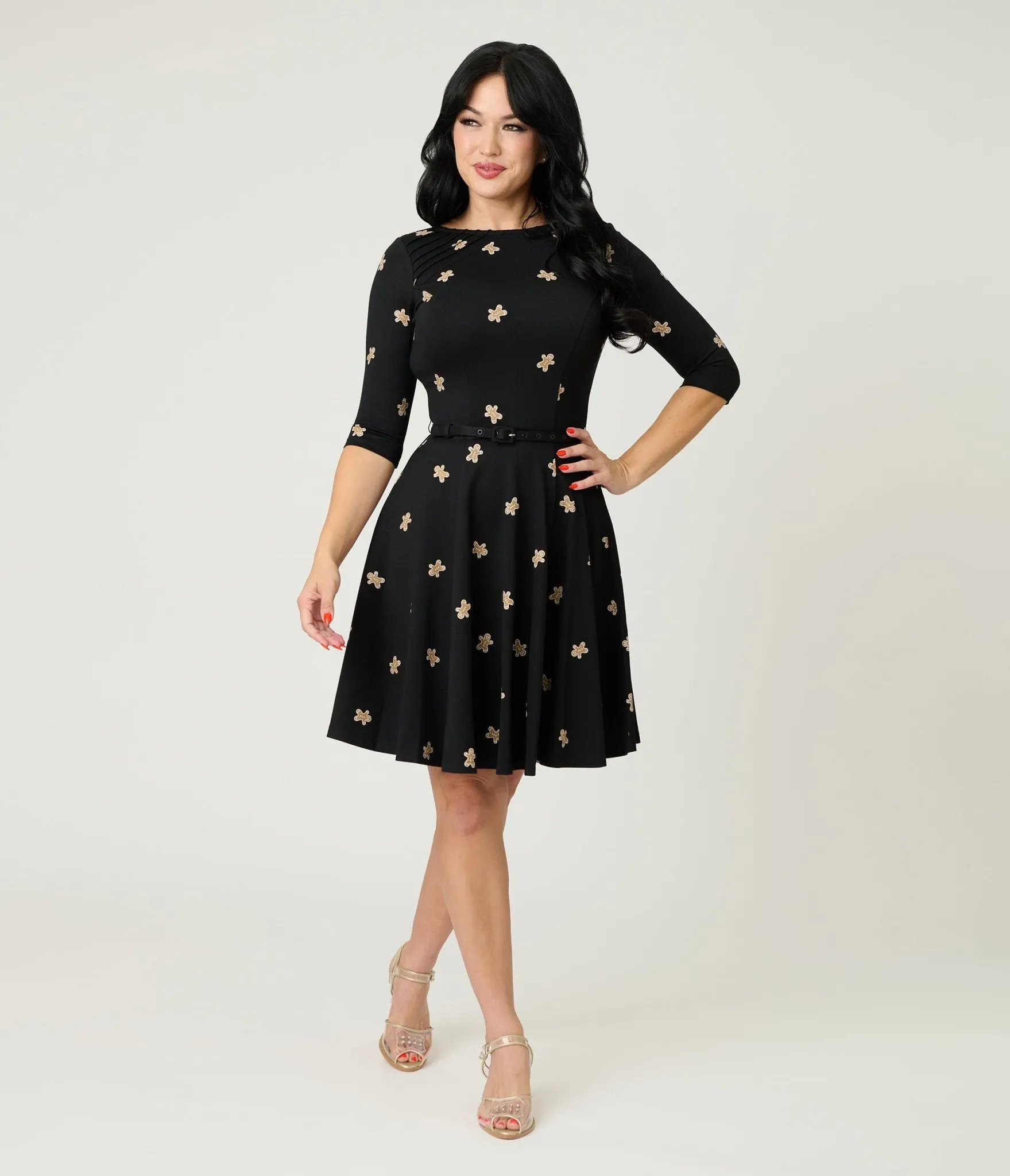 Unique Vintage Gingerbread Man Print Stephanie Fit & Flare Dress sold by Unique Vintage