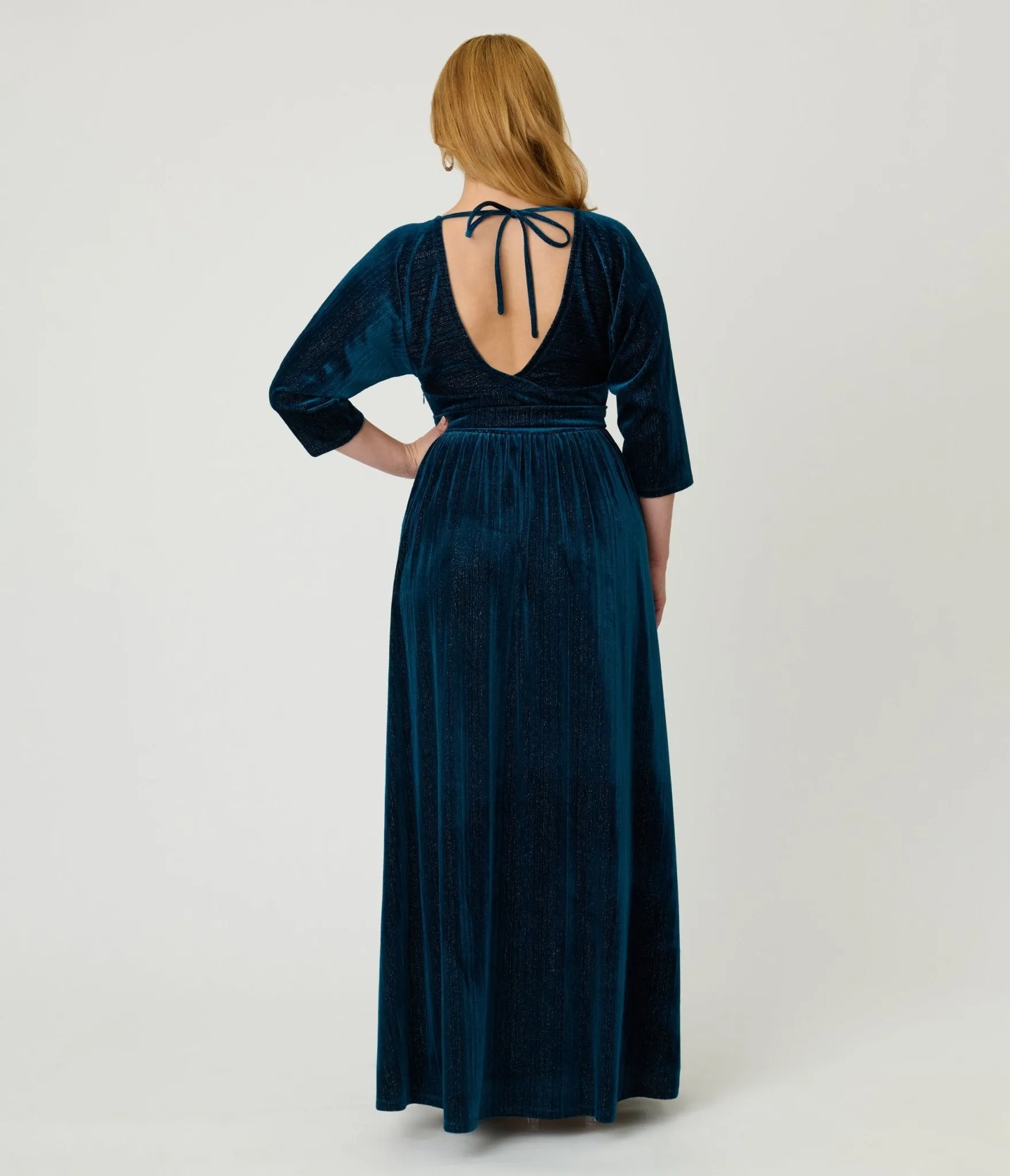 Unique Vintage Teal Velvet Batwing Sleeve Maxi Dress sold by Unique Vintage product image thumbnail 2