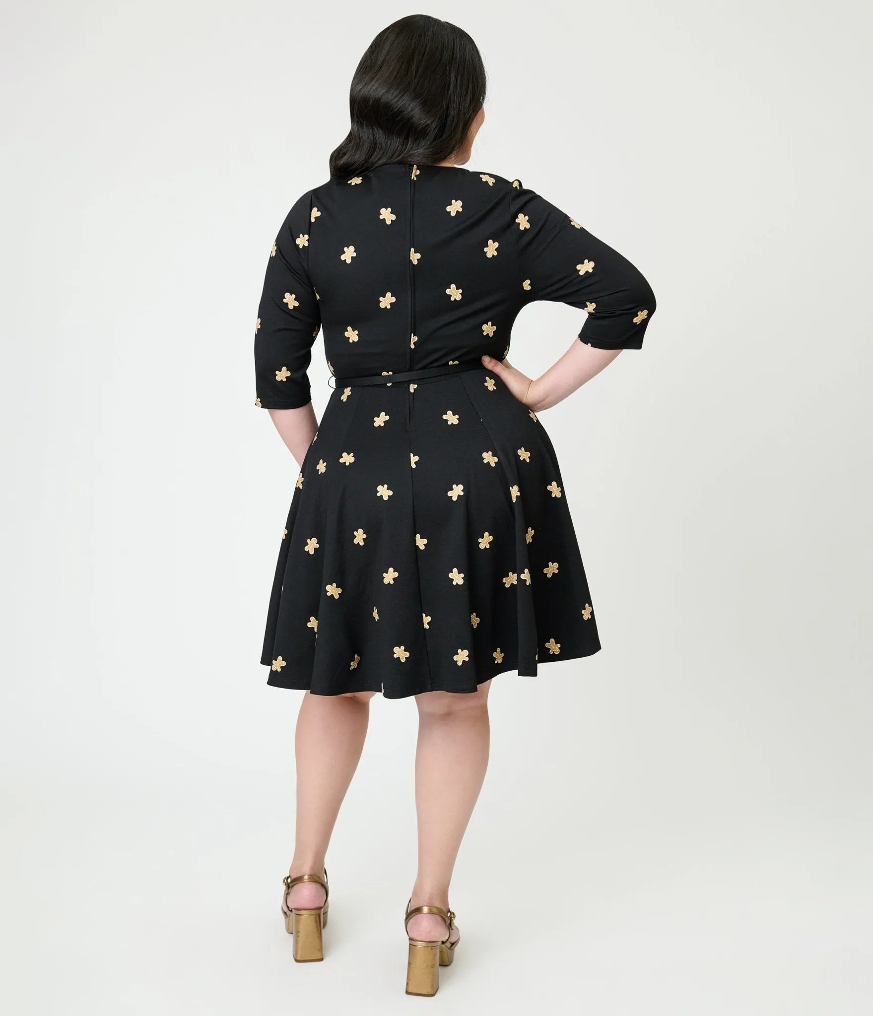 Unique Vintage Plus Size Black Gingerbread Man Print Stephanie Fit & Flare Dress sold by Unique Vintage product image thumbnail 2