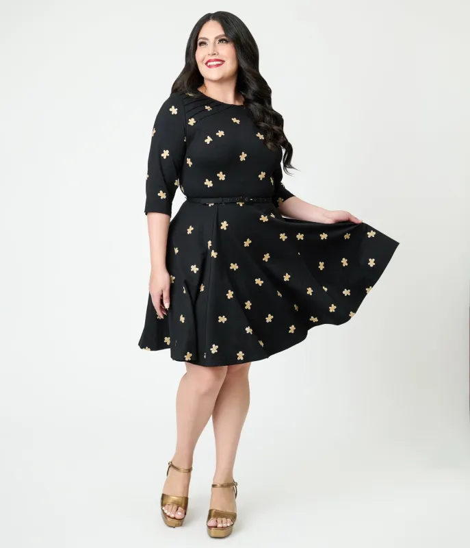 Unique Vintage Plus Size Black Gingerbread Man Print Stephanie Fit & Flare Dress sold by Unique Vintage