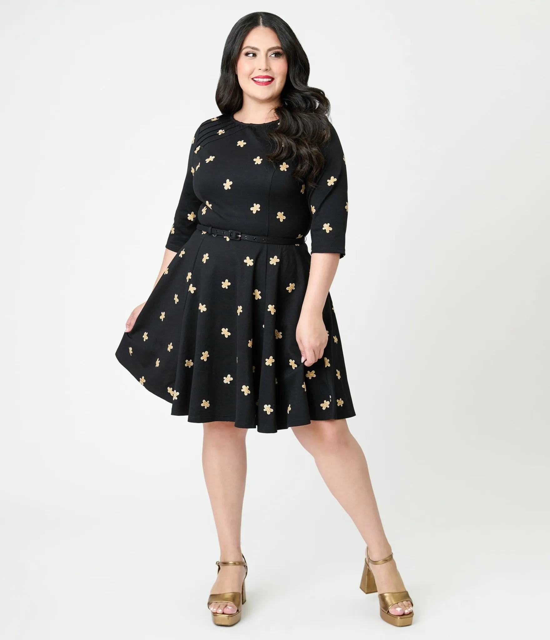 Unique Vintage Plus Size Black Gingerbread Man Print Stephanie Fit & Flare Dress sold by Unique Vintage product image thumbnail 3