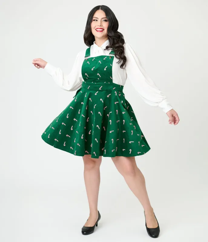 Unique Vintage Plus Size Green & Candy Cane Stamp Brionne Pinafore Skirt sold by Unique Vintage