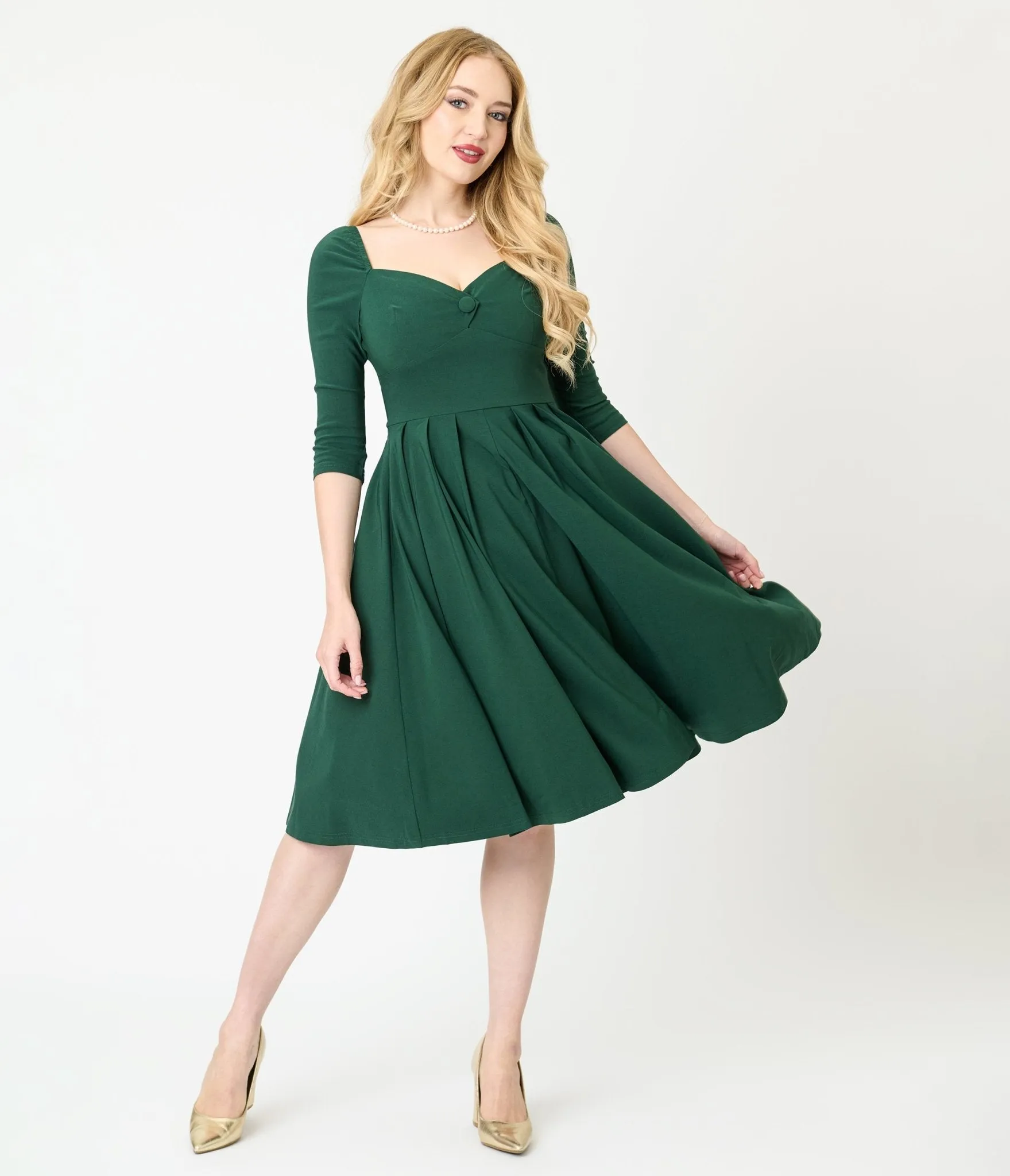 Unique Vintage Forest Green Lamar Swing Dress sold by Unique Vintage