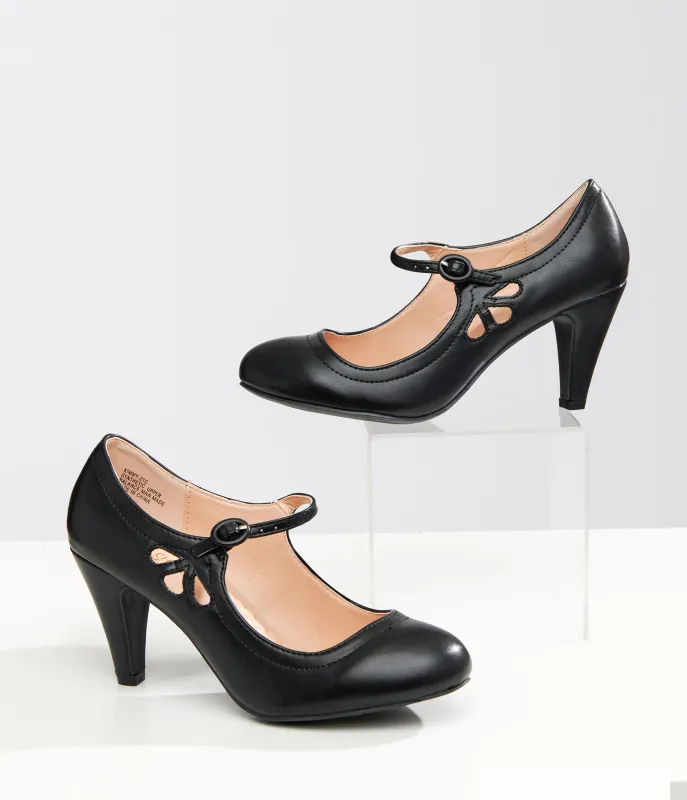 1920s Black Leatherette Mary Jane Pumps sold by Unique Vintage