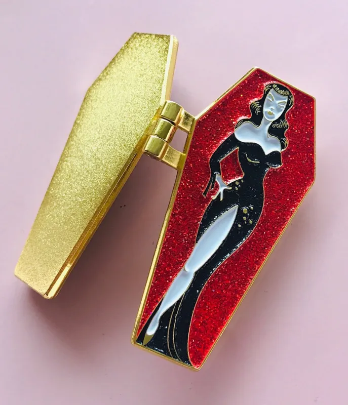 The Vamp Coffin Enamel Pin sold by Unique Vintage