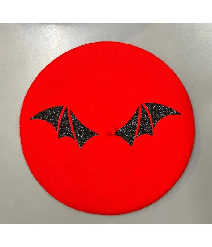 Red & Black Glitter Bat Wings Beret sold by Unique Vintage