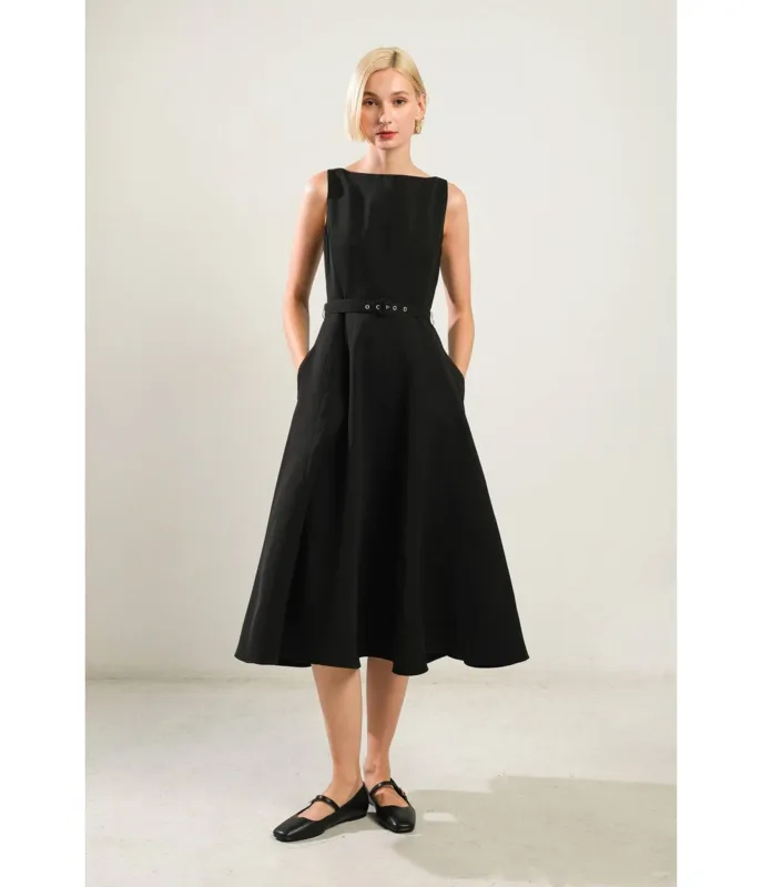 Black Woven Midi Dress sold by Unique Vintage