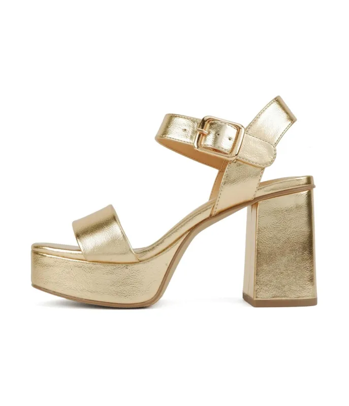 Gold Leatherette Platform Heels sold by Unique Vintage