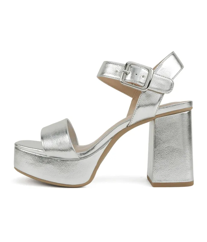 Silver Leatherette Platform Heels sold by Unique Vintage