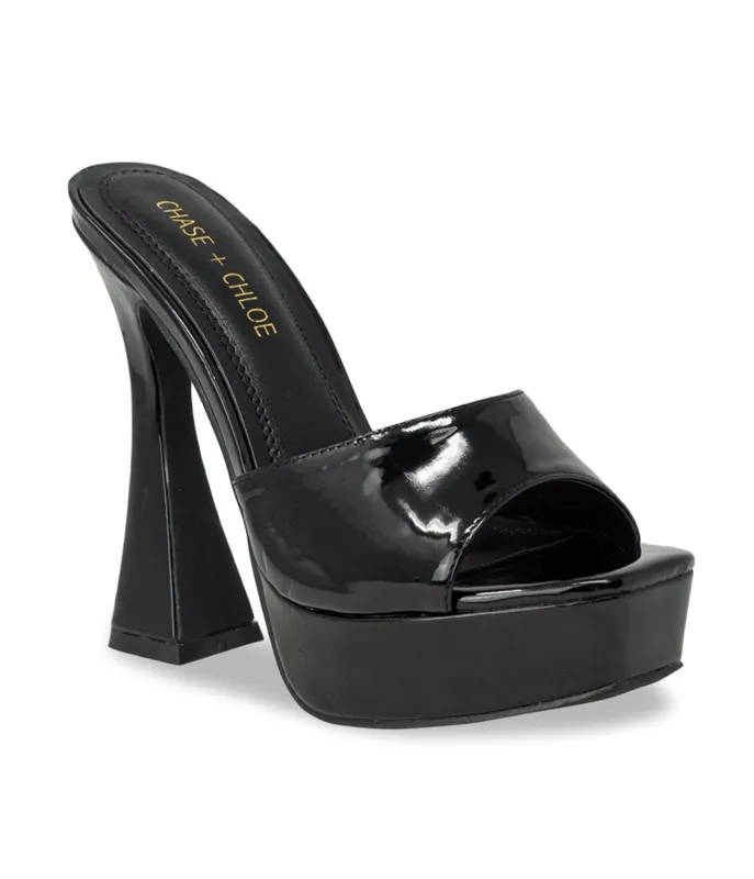 Black Leatherette Peep Toe Platform Heels sold by Unique Vintage