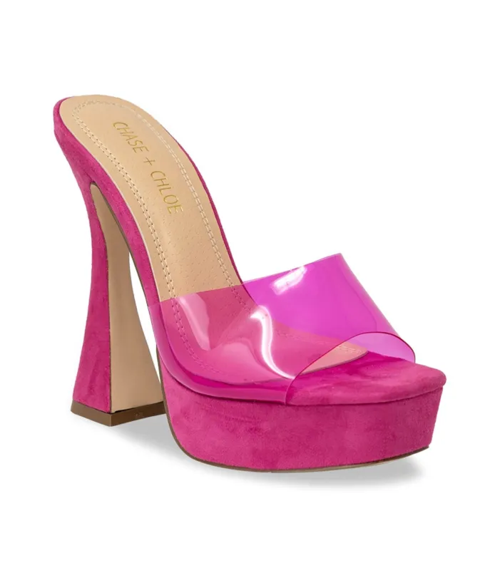 Fuchsia Suede Peep Toe Platform Heels sold by Unique Vintage