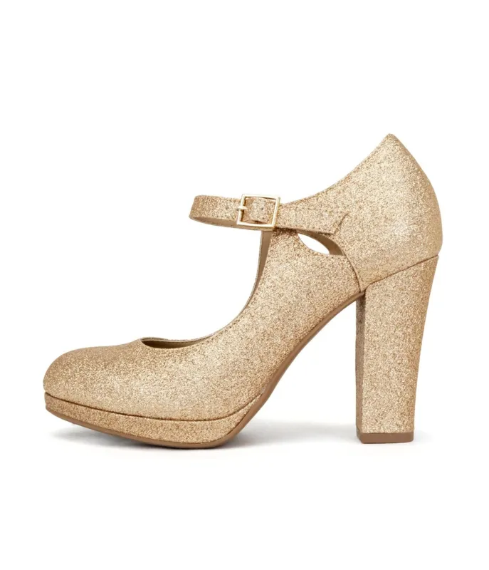 Gold Glitter Mary Jane Heels sold by Unique Vintage