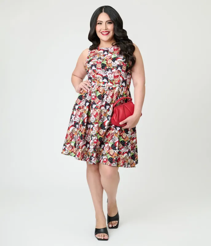 Retrolicious Holiday Cat Cotton Flare Dress sold by Unique Vintage